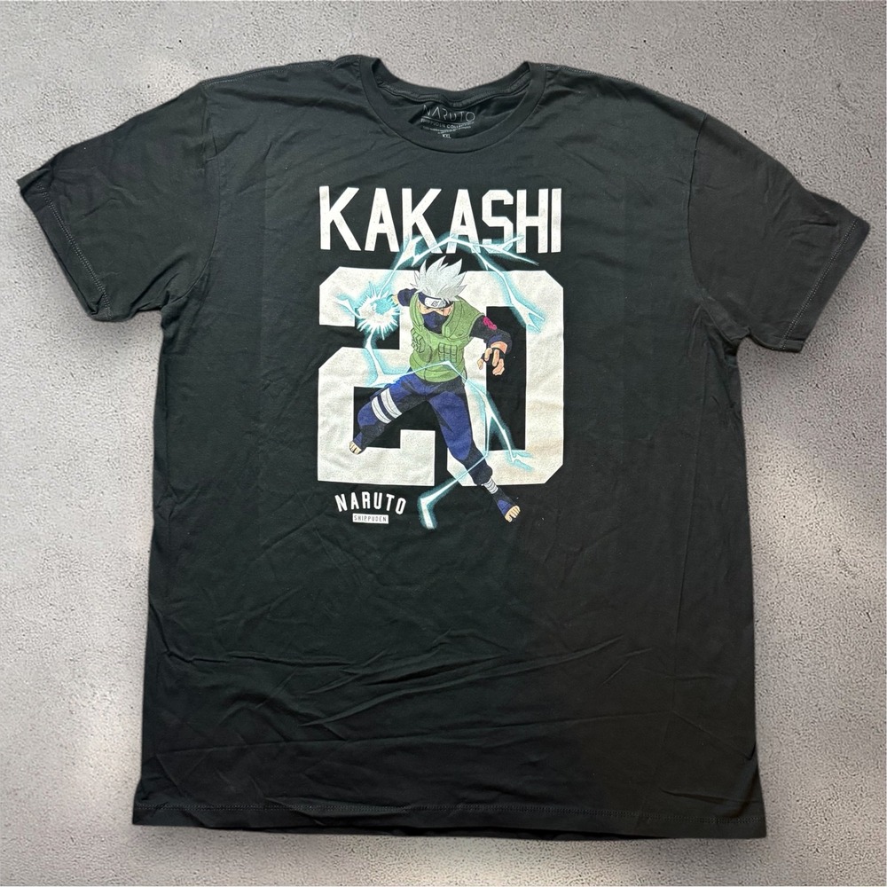 Naruto Shippuden Kakashi Hatake Graphic T-Shirt Mens XXL Black Anime Tee 20